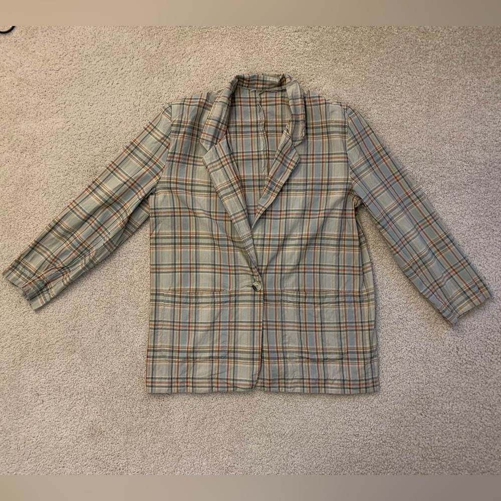 Vintage 80s/90s Madras Unstructured Lightweight Blazer with Shoulder Pads